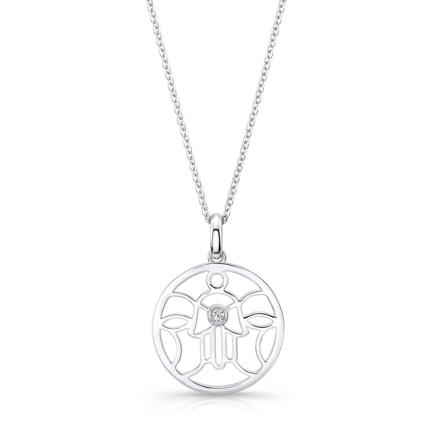 Diamond Khamsa Circle Pendant In 14k White Gold
