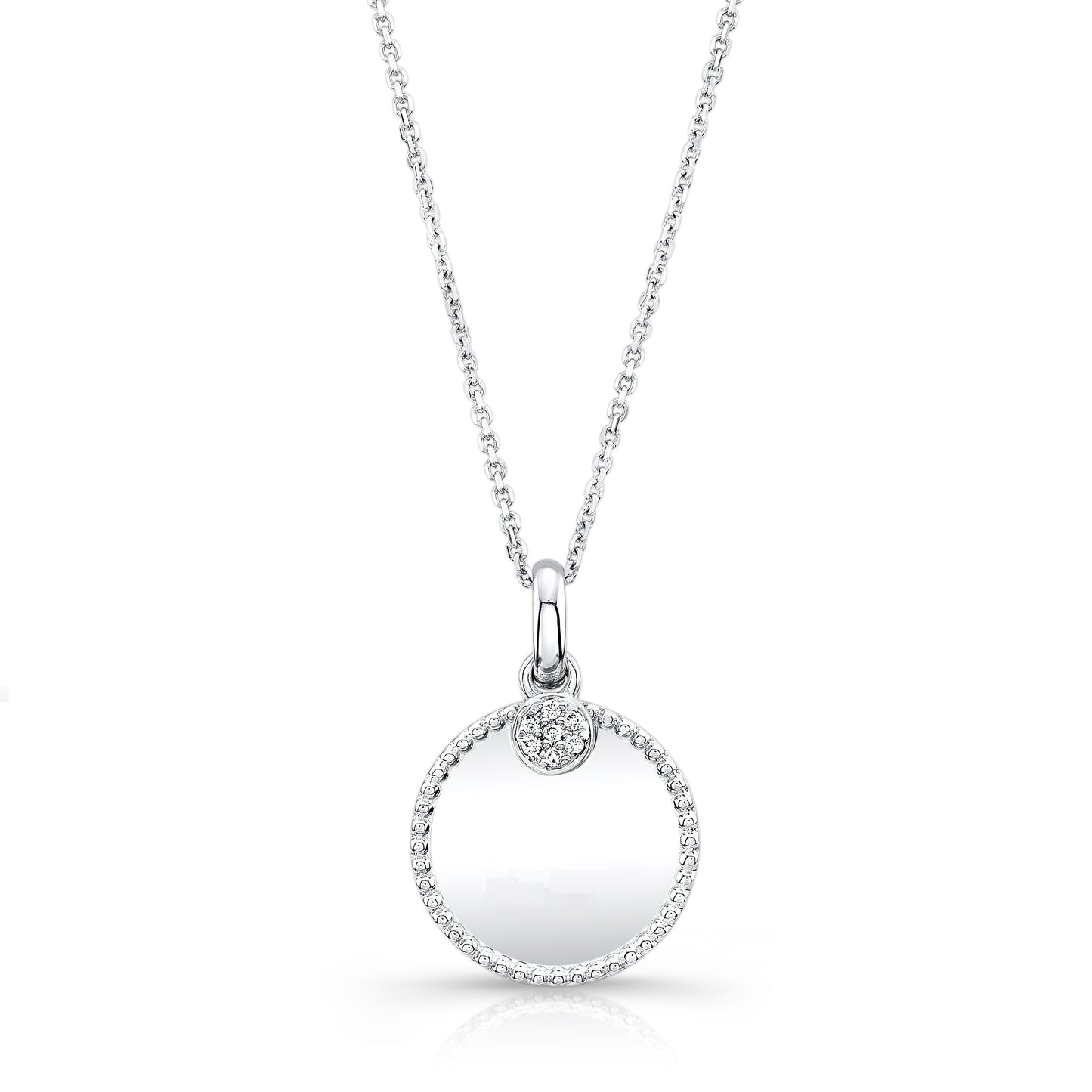 Diamond Dangle Disk Pendant In 14k White Gold (18-in Curb Chain)