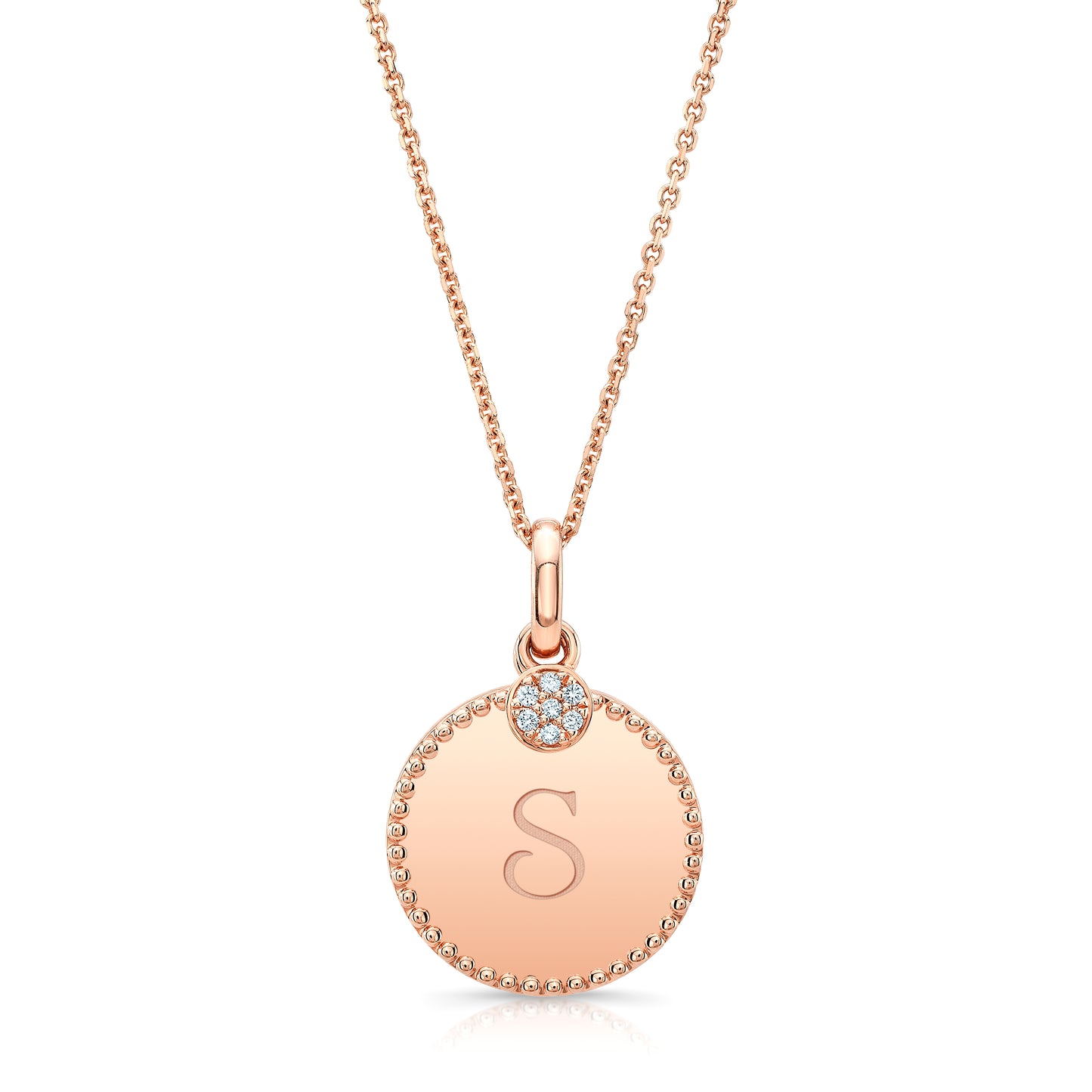 Diamond Initial "c" Disk Pendant In 14k Rose Gold