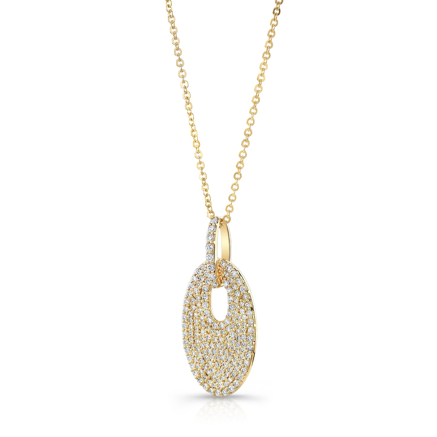 Diamond Pave Oval Disc Pendant In 14k Yellow Gold