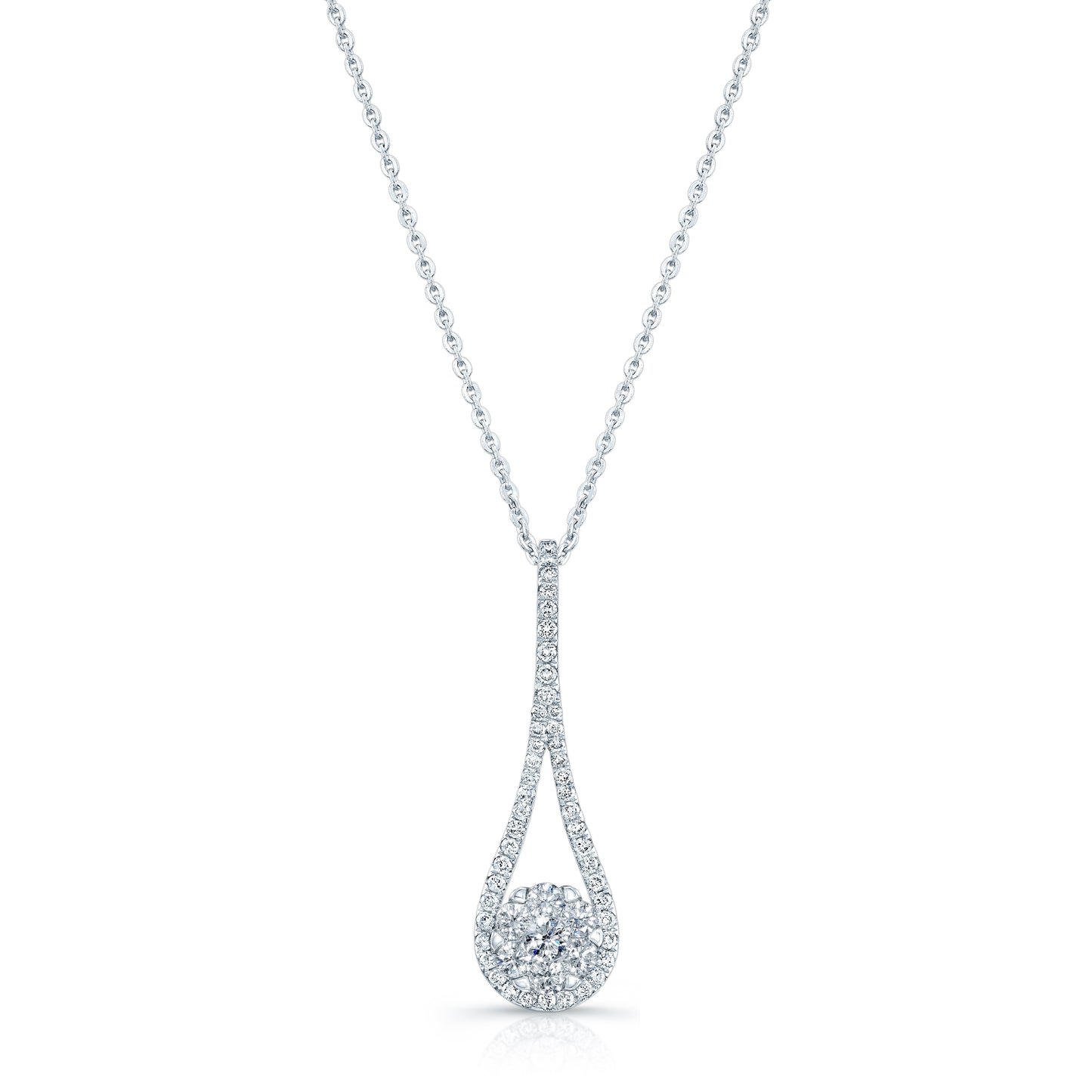Diamond Elongated Tear Drop Pendant In 14k White Gold