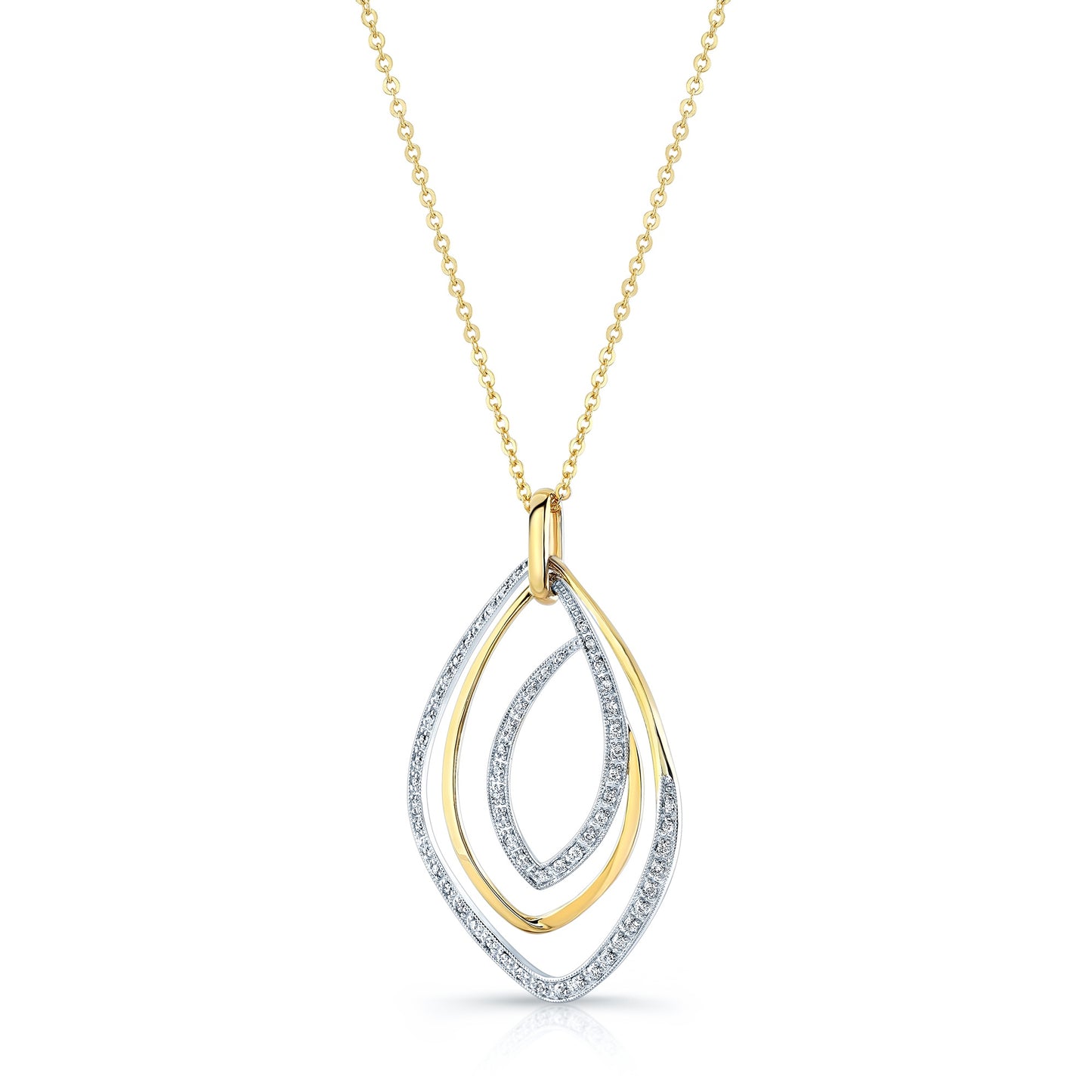 Diamond Overlapping Multi-loop Two Tone Pendant in 14k Gold 1/3ctw, 16-18 Inch Adjustable Cable Chain