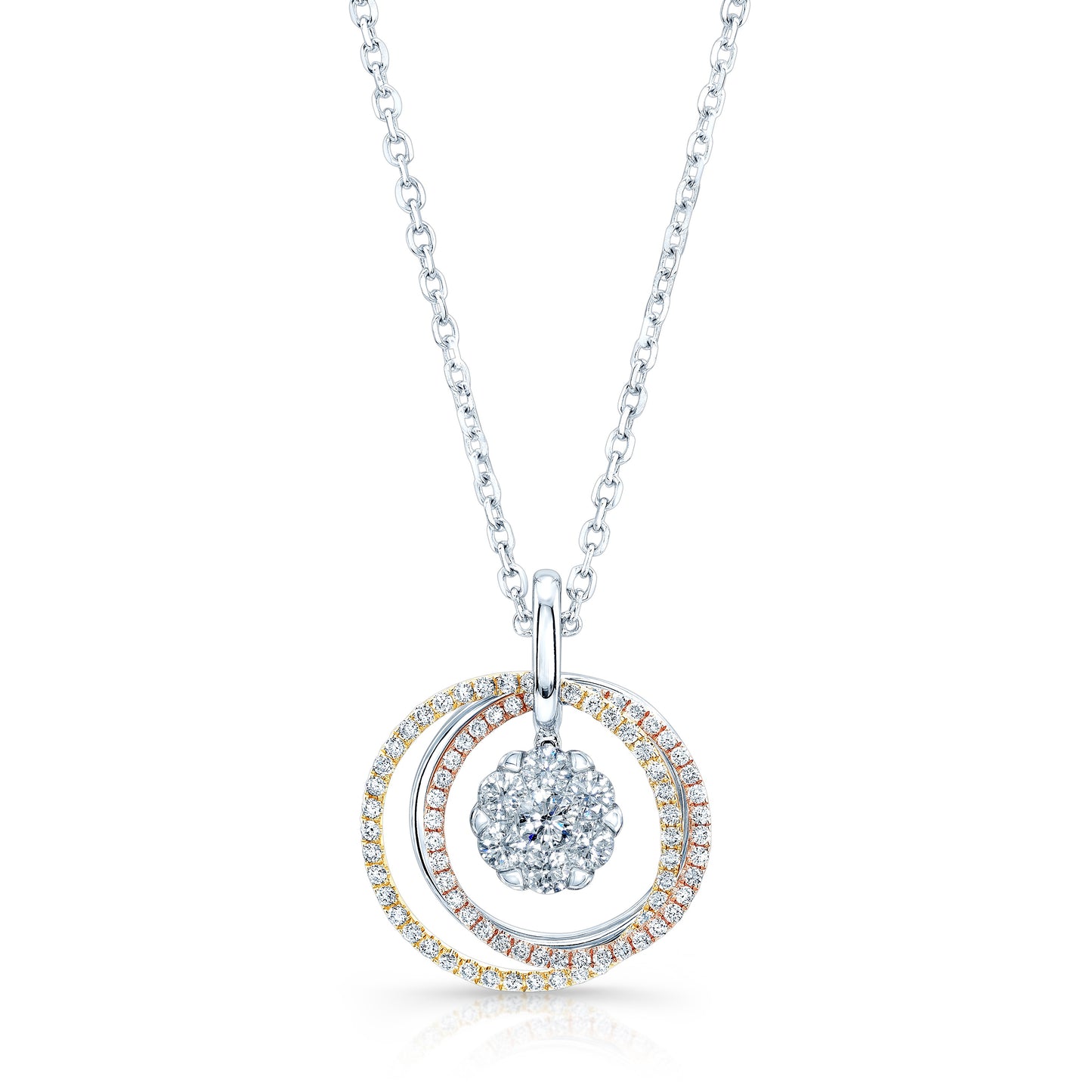 Diamond Three-circle Pendant In 14k Multi-color Gold