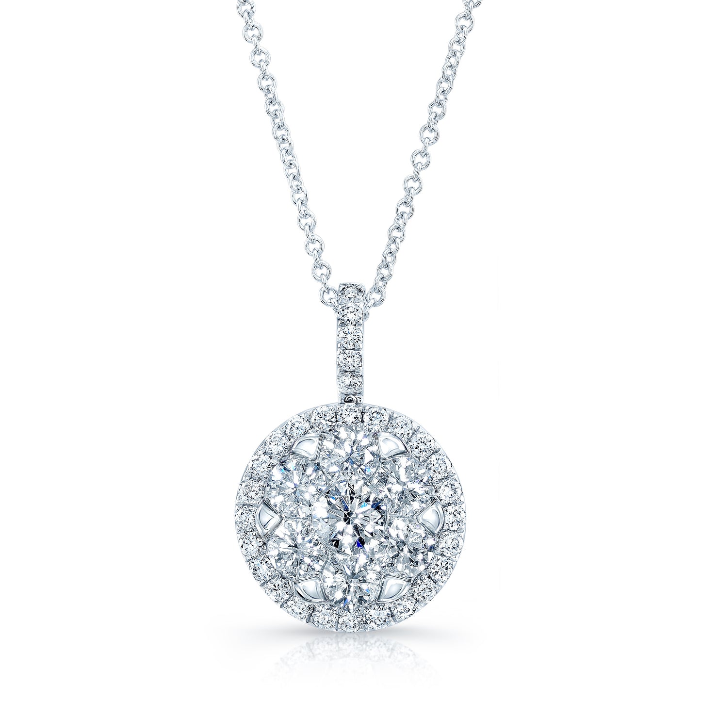 Diamond Pave Halo Pendant In 14k White Gold 1.80ctw