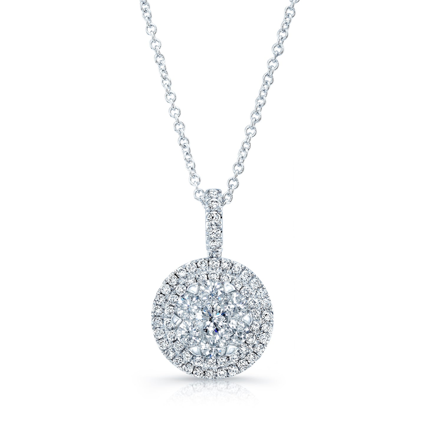 Diamond Double Entourage Pend In 14k White Gold 0.85ctw