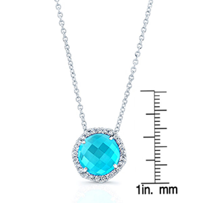 11mm Round Swiss Blue Topaz & Diamond Pendant In 14kw Gold