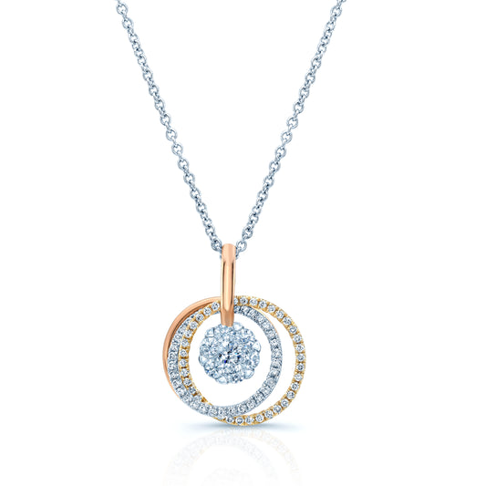 Diamond Three-circle Petite Pendant In 14k Multi-color Gold