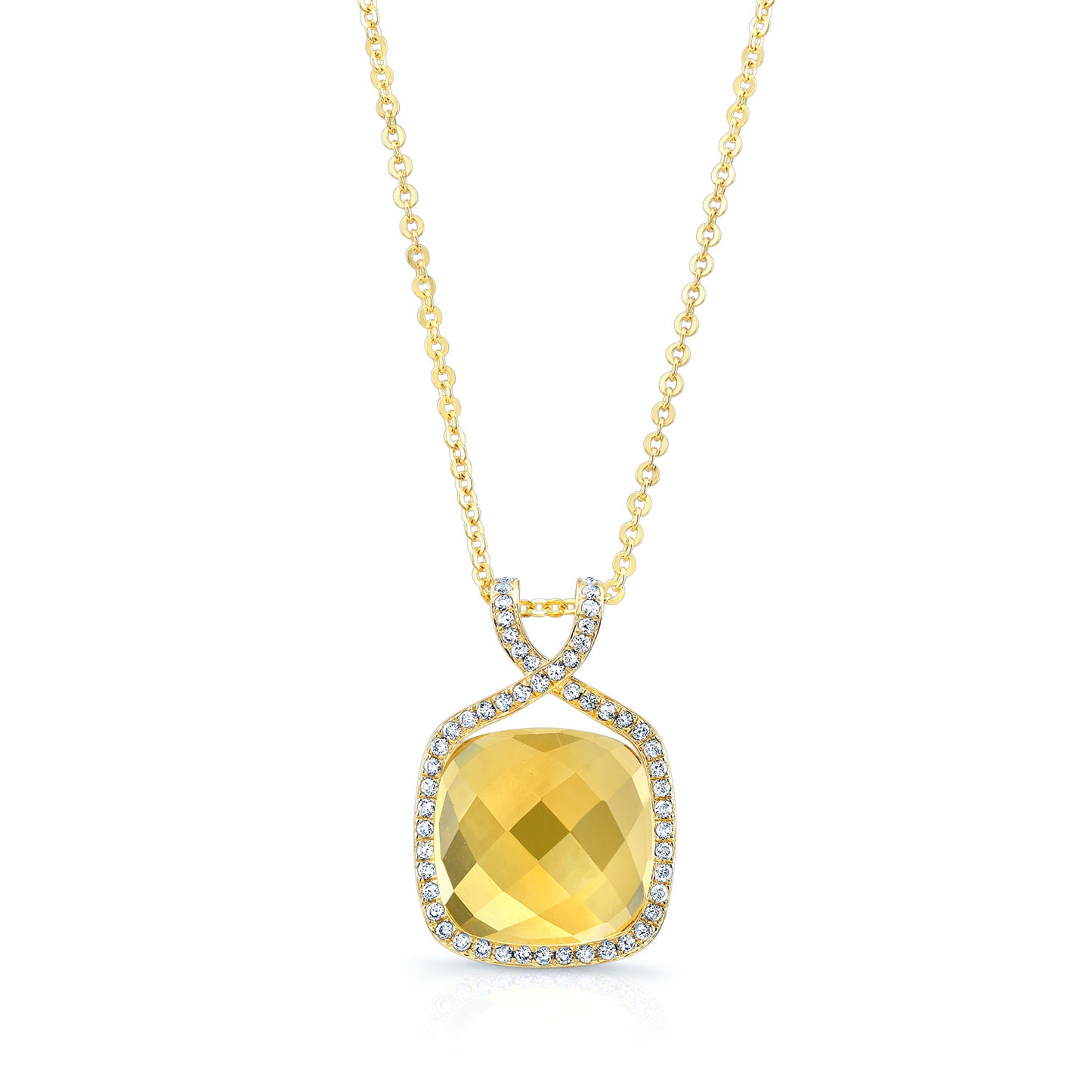 Citrine Cushion And Diamond Pendant In 14k Yellow Gold (1/4 Ct. Tw.)