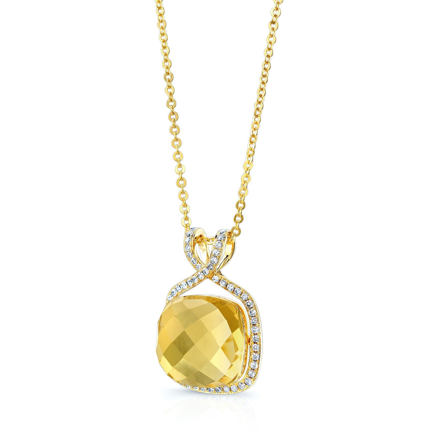 Citrine Cushion And Diamond Pendant In 14k Yellow Gold (1/4 Ct. Tw.)