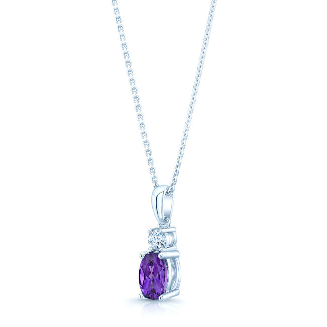 Amethyst Oval And Diamond Pendant In 14k Gold (7x5 Mm)