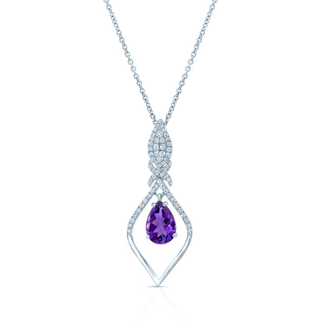 Amethyst And Diamond Studded Kite Pendant In 14k White Gold