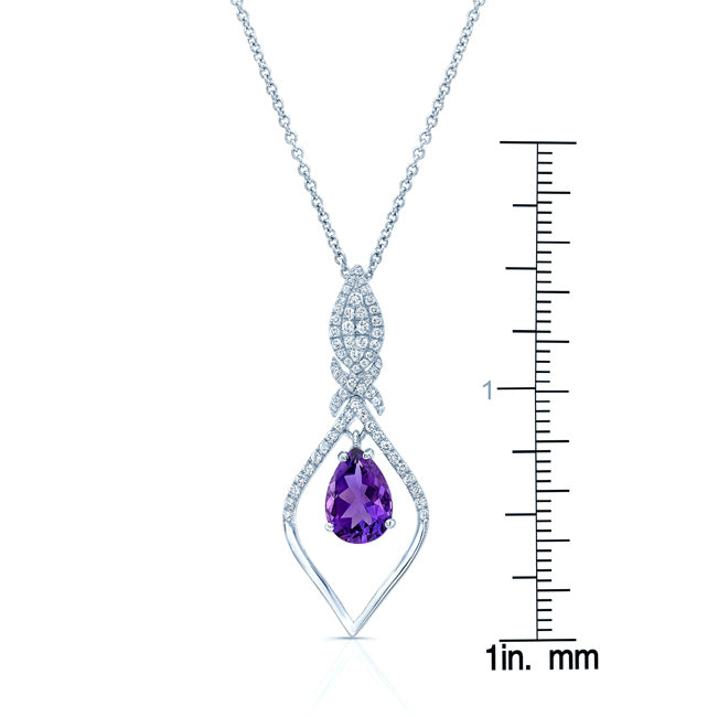 Amethyst And Diamond Studded Kite Pendant In 14k White Gold