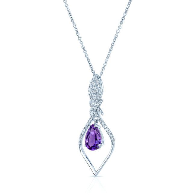 Amethyst And Diamond Studded Kite Pendant In 14k White Gold