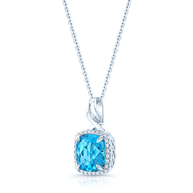 Swiss Blue Topaz & Diamond In 14k White Gold