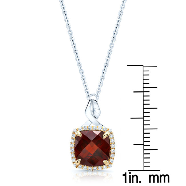 Garnet & Diamond Pendant In14k White & Yellow Gold