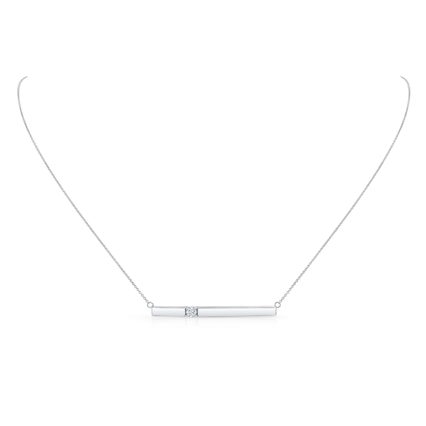 Diamond Bar Necklace In 14k White Gold 1/10ctw, 17 Inch Chain