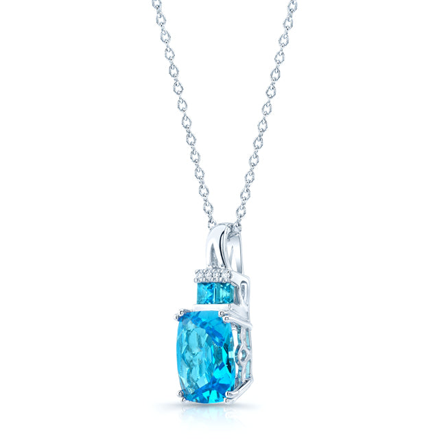 Swiss Blue Topaz And Diamond Pendant With Color-accent Bail In 14k White Gold