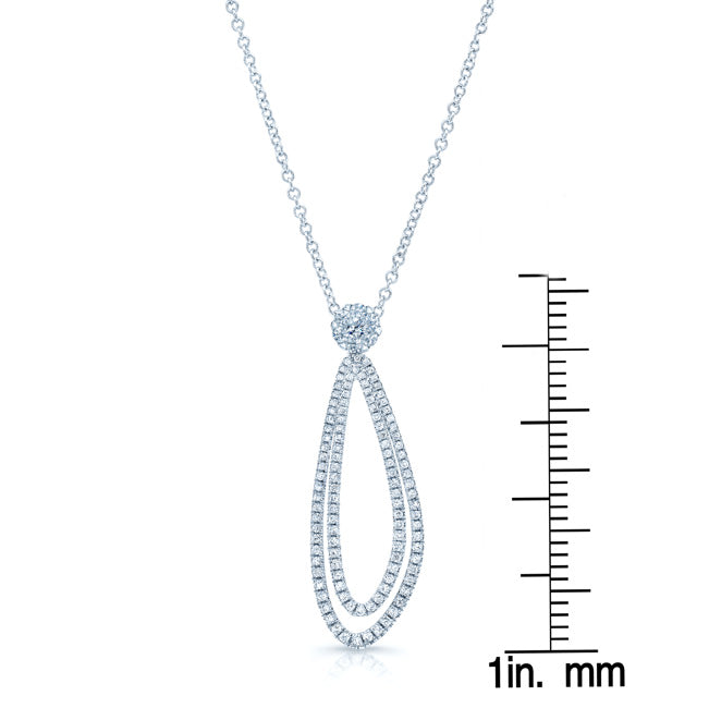 Diamond Elongated Tear Drop Pendant In 14k White Gold