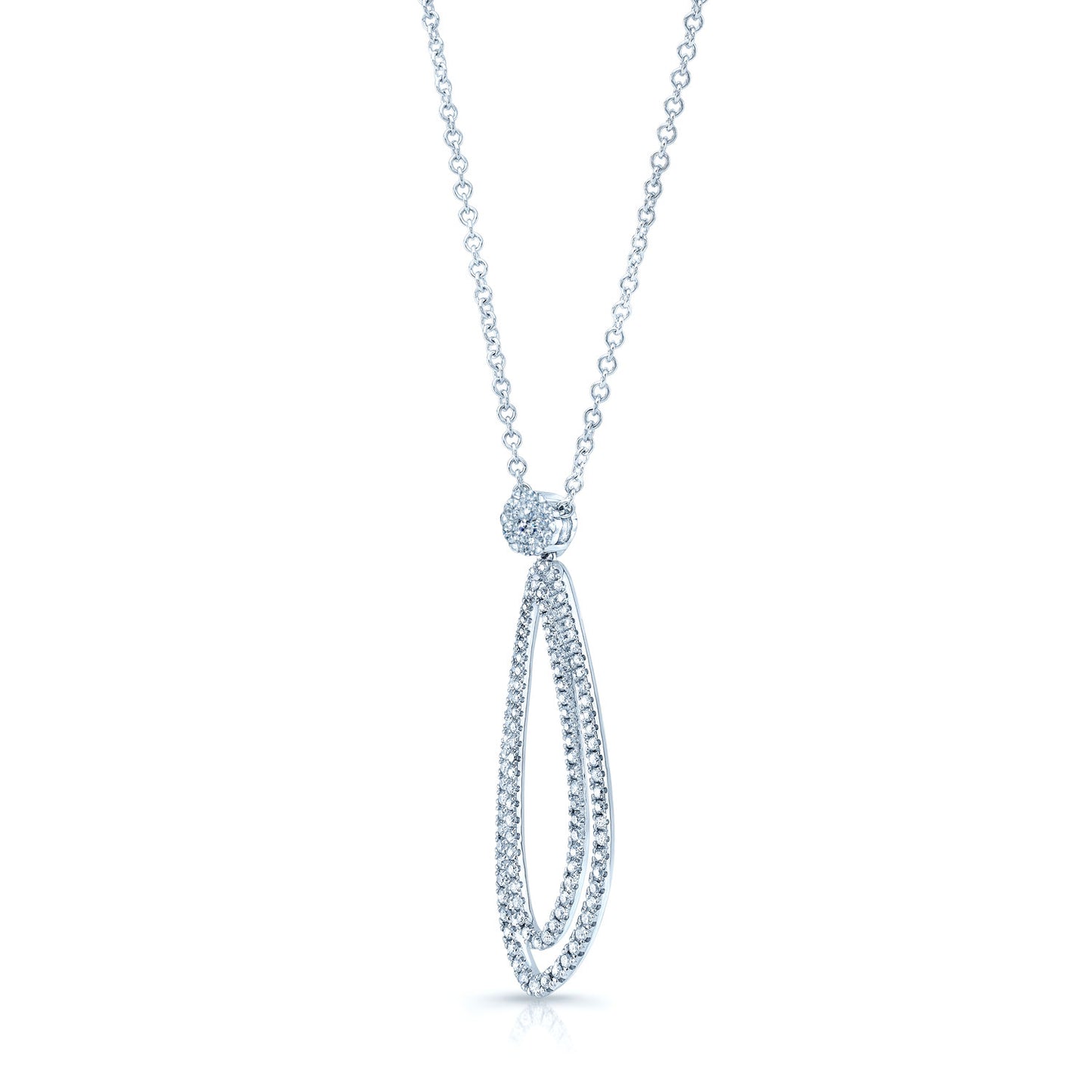 Diamond Elongated Tear Drop Pendant In 14k White Gold