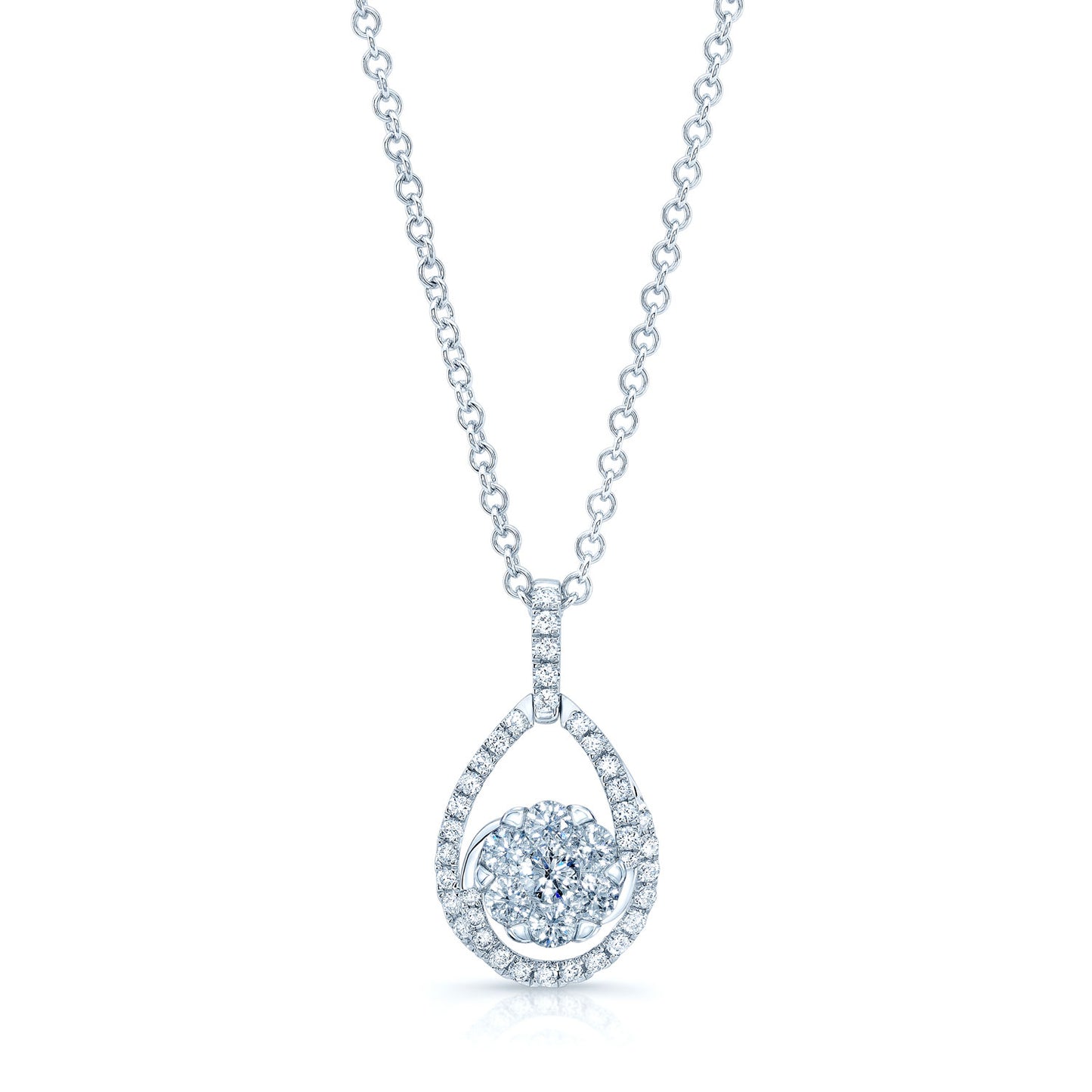 Diamond Tear Drop Basket Pendant In 14k White Gold