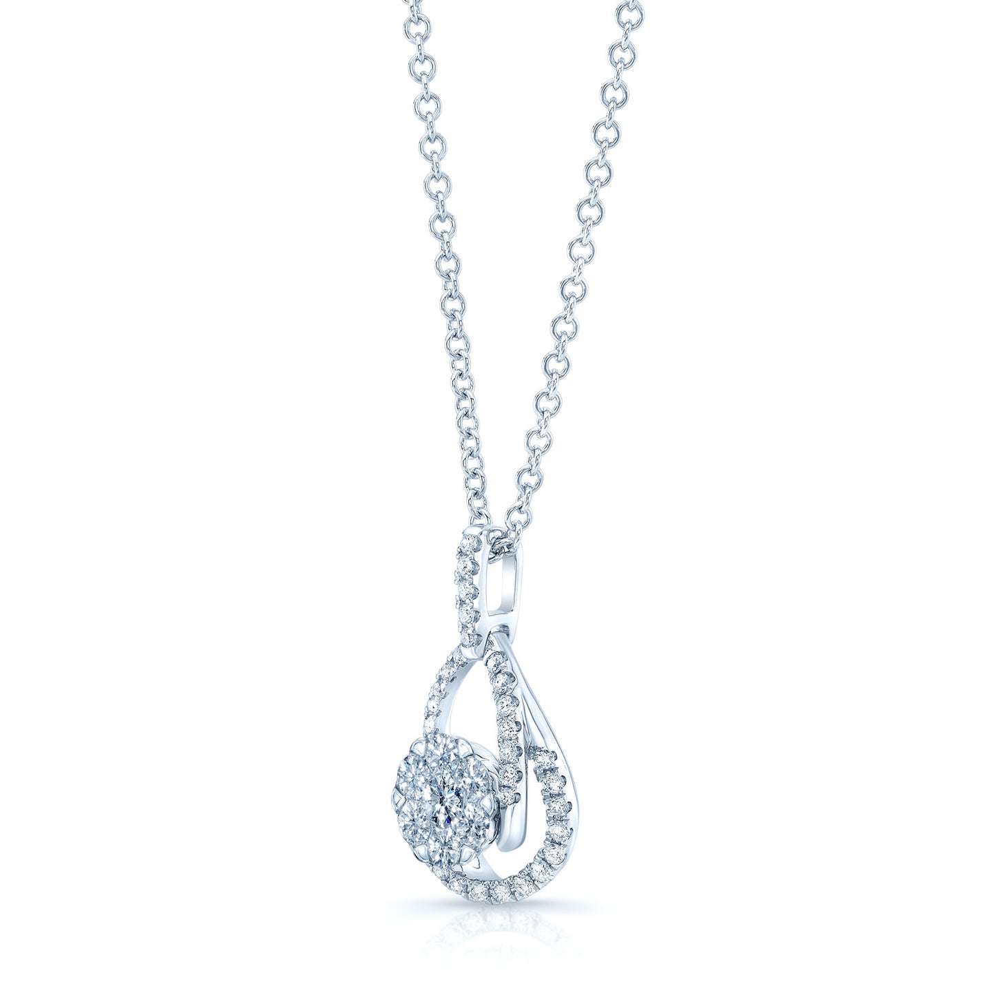 Diamond Tear Drop Basket Pendant In 14k White Gold
