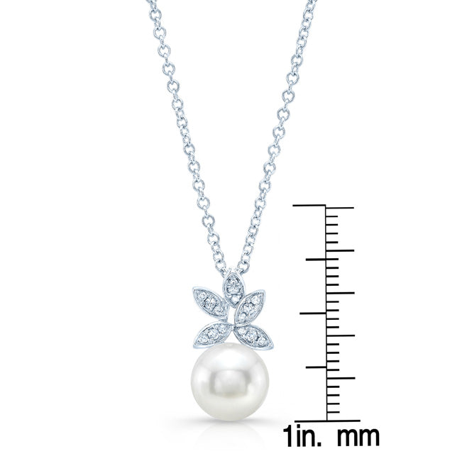 Fresh Water Pearl And Diamond Butterfly Pendant In 14k White Gold