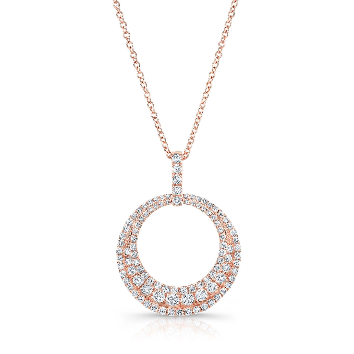 Graduated Circle Three Rolls Diamond Pendant In 14k Rose Gold