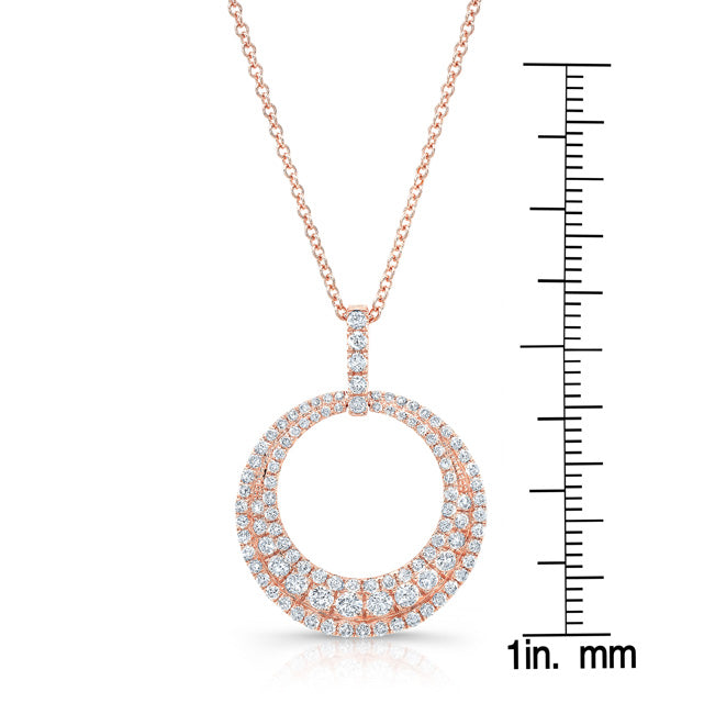Graduated Circle Three Rolls Diamond Pendant In 14k Rose Gold