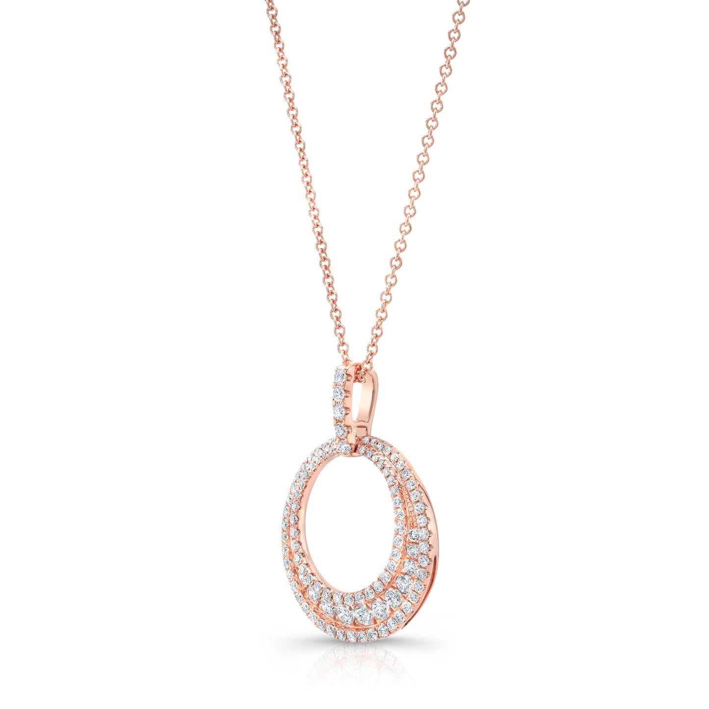 Graduated Circle Three Rolls Diamond Pendant In 14k Rose Gold