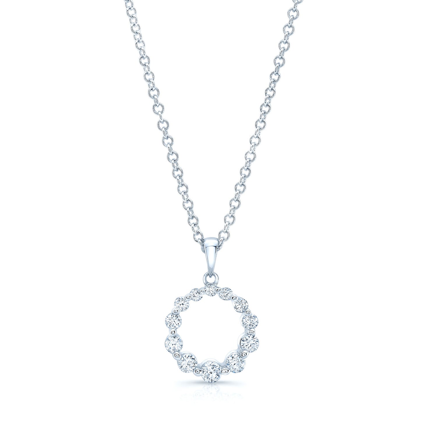 Diamond Graduated Circle Diamond Pendant In 14k White Gold