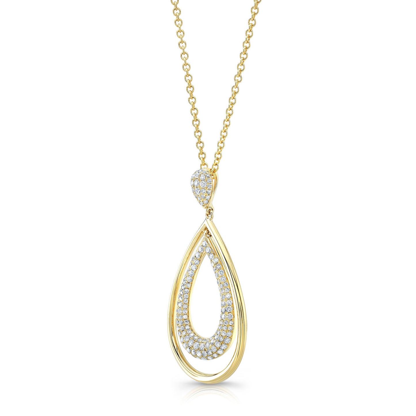 Diamond Double Oval Pendant In 14k Yellow Gold 18 Inch Length