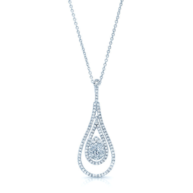 Diamond Double Elongated Tear Drop Pendant In 14k White Gold