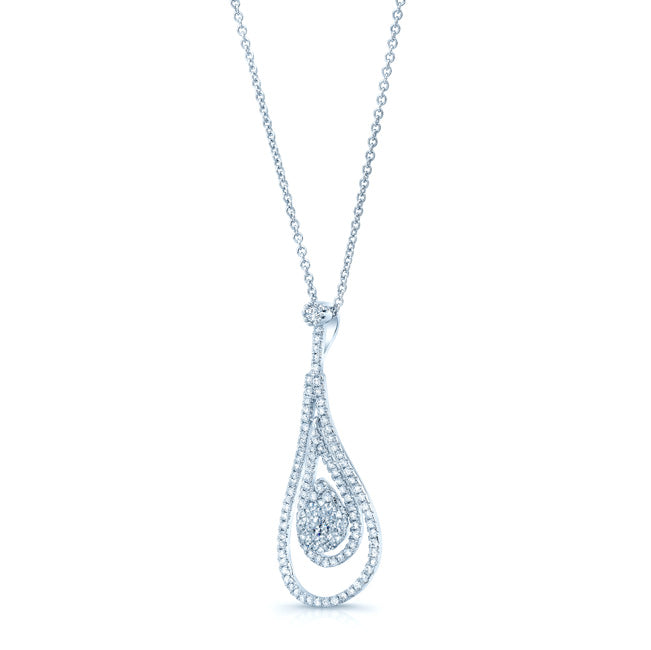 Diamond Double Elongated Tear Drop Pendant In 14k White Gold