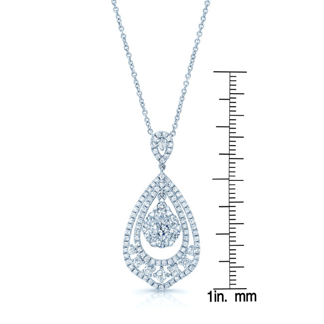 Diamond Open Teardrop Pendant With Cluster Center In 14k White Gold