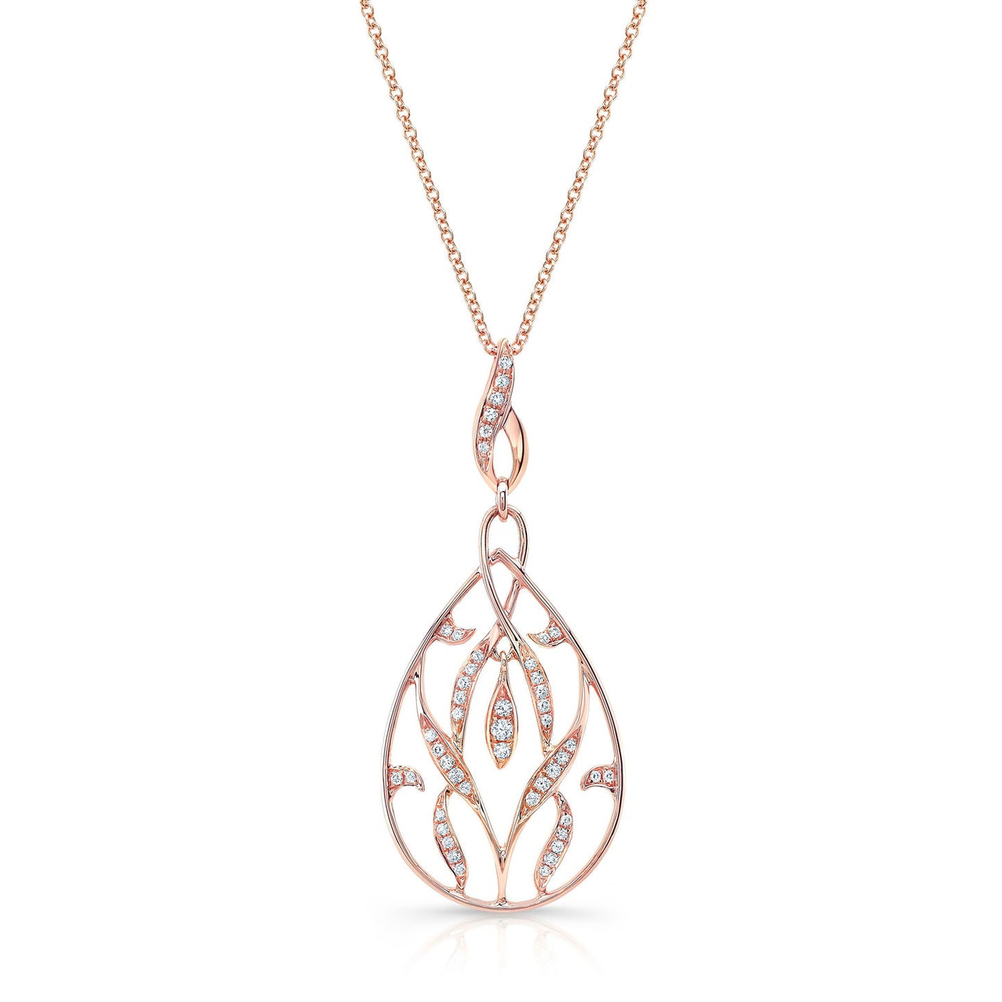 Diamond Teardrop Leaf Pendant In 14k Rose Gold