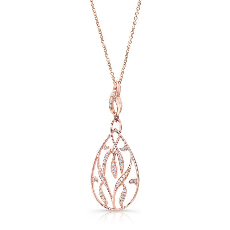 Diamond Teardrop Leaf Pendant In 14k Rose Gold