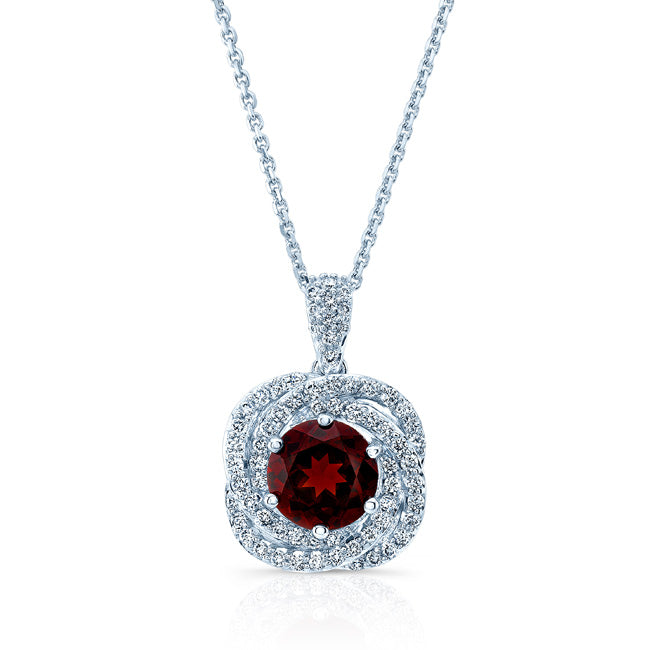 Garnet And Diamond Halo Pendant In 14k White Gold (1/3 Ct.tw.)