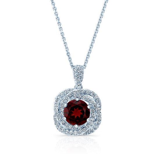 Garnet  And Diamond Halo Pendant In 14k White Gold (1/3 Ct.tw.)