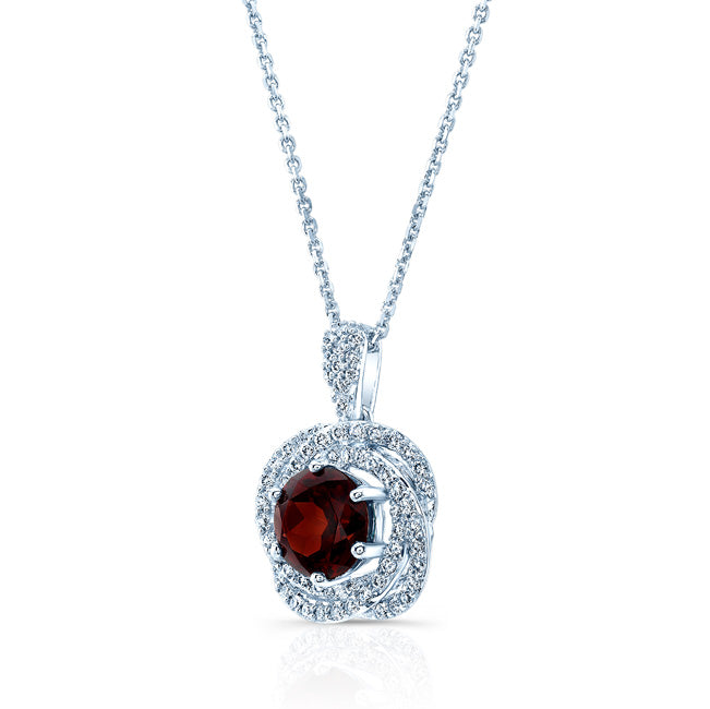 Garnet And Diamond Halo Pendant In 14k White Gold (1/3 Ct.tw.)