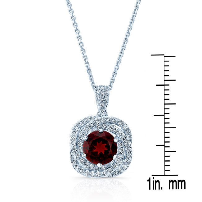 Garnet And Diamond Halo Pendant In 14k White Gold (1/3 Ct.tw.)