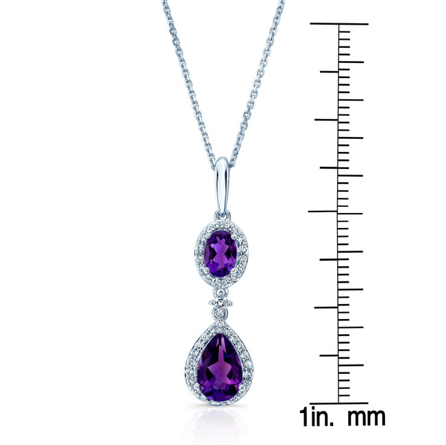 Amethyst And Diamond Pave Pendant In 14k White Gold (1/4 Ct.tw.)