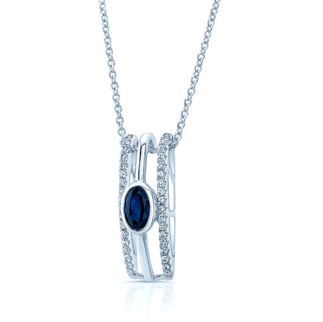 Sapphire And Diamond Open Work Pendant In 14k White Gold (1/5 Ct.tw.)