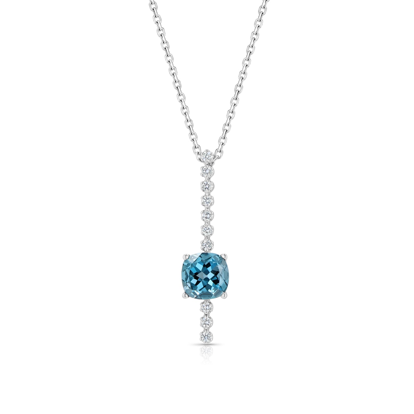 London Blue Topaz and Diamond Stick Pendant in 14K White Gold 1/5ctw