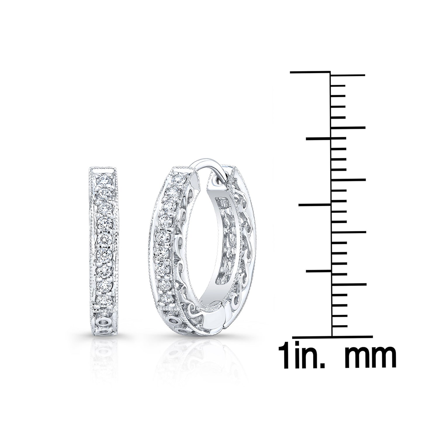 Diamond Filigree Huggie Earrings In 14k White Gold