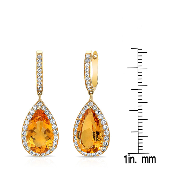 Citrine Pear And Diamond Halo Earrings In 18k Yellow Gold (1 1/6 Ct. Tw.)