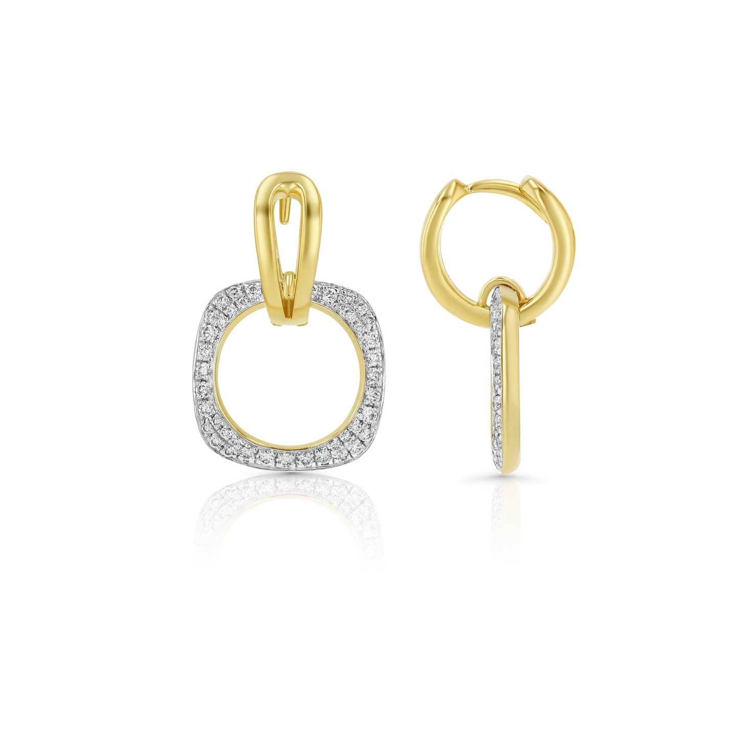 Diamond Geometric Dangle Hoop Earrings in 14K Yellow Gold 3/8ctw