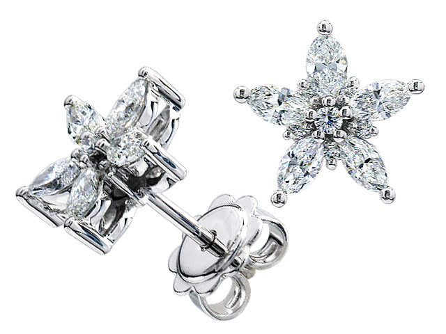 Diamond Marquise Star Earring Studs In 14k White Gold