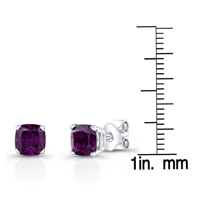 Amethyst Cushion Stud Earrings In 14k White Gold (5mm)