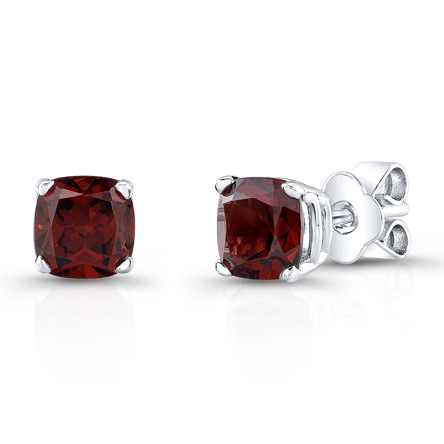 Garnet Cushion Stud Earrings In 14k White Gold (5mm)