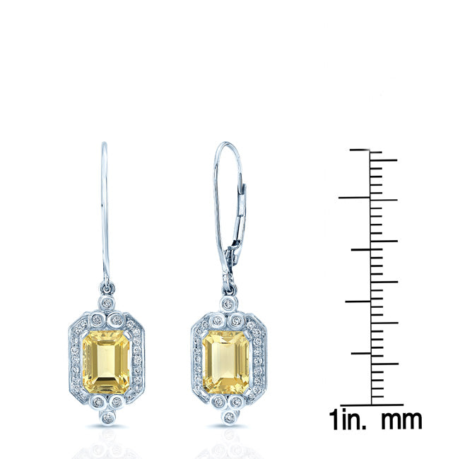 Golden Beryl And Diamond Earrings In 14k White Gold (1/5 Ct. Tw.)